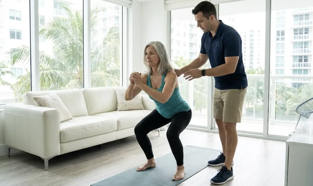 Home squats for functional strength aging in Miami