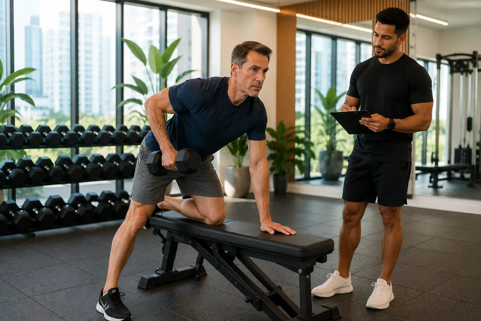 Man rebuilding strength with one-on-one personal training at a private gym studio in Brickell Miami